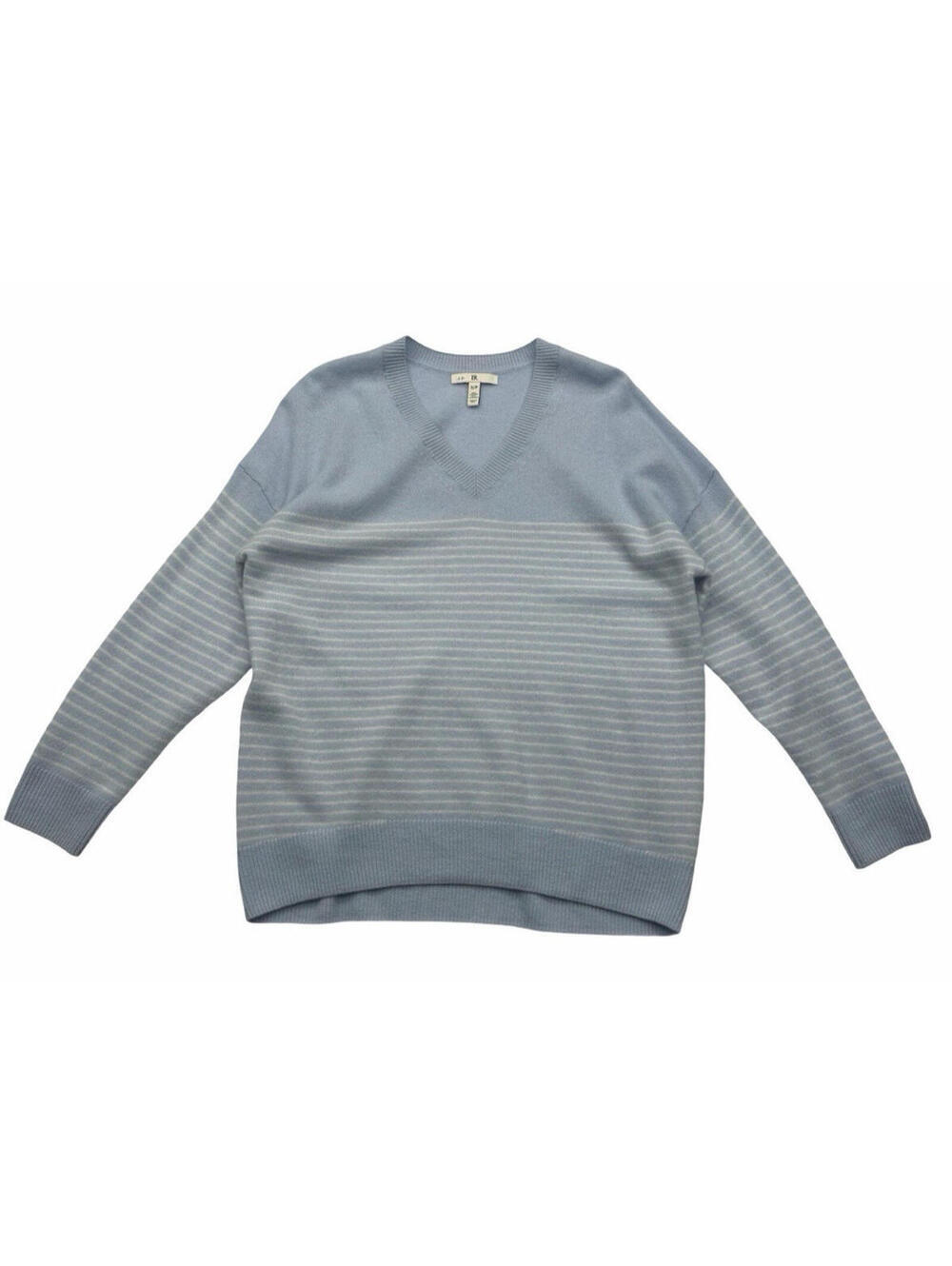 Banana Republic Lightweight Cashmere V-Neck Sweater Striped Blue White Size S